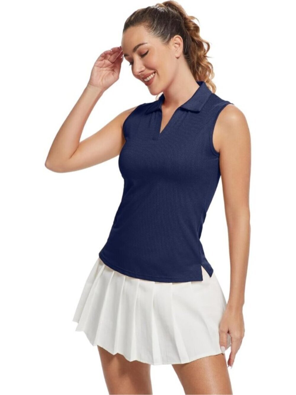 〽️Women's Navy Blue Sleeveless Golf Shirts Quickly Dry Tennis Polo Lightweight